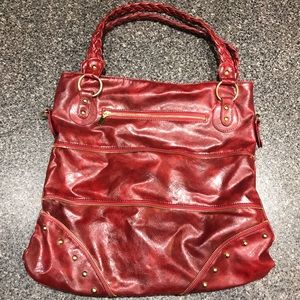 Red Miztique faux leather bag braided& gold zipper